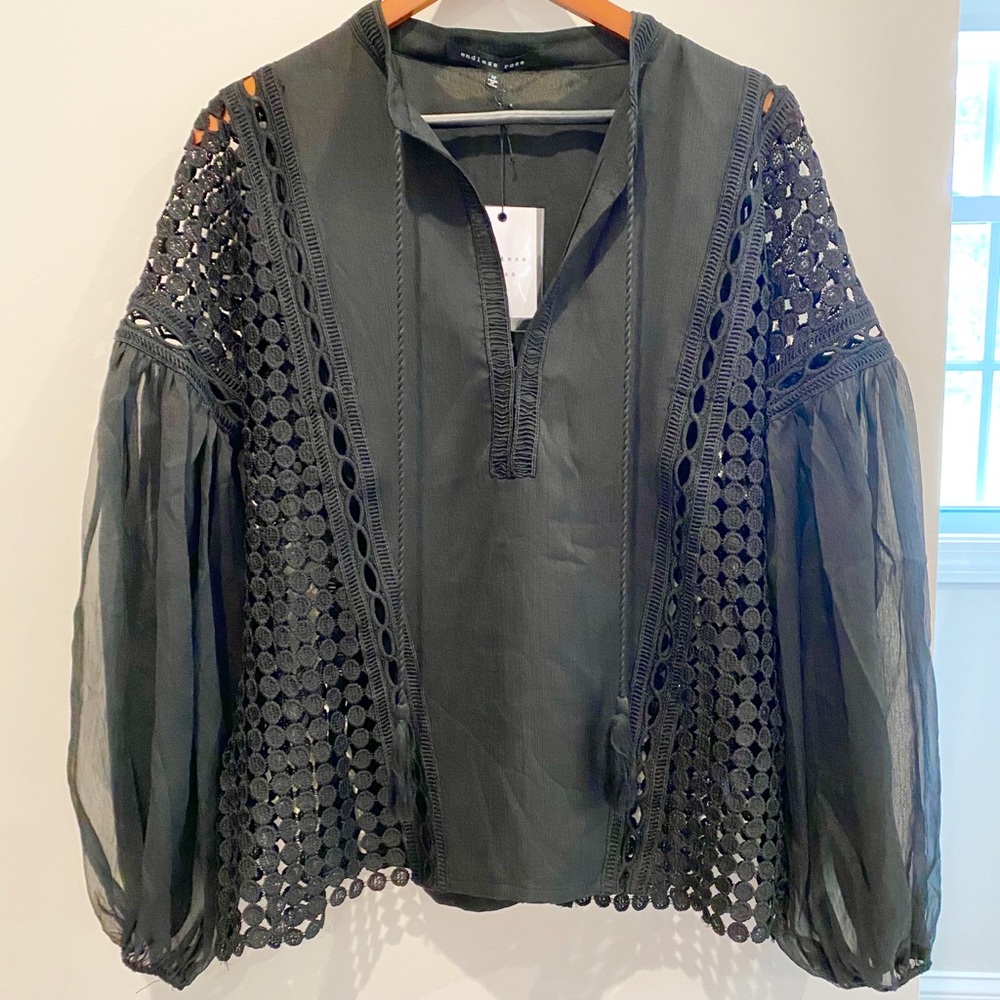 REVOLVE Endless Rose Black Crochet Boho Top M